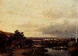 Andreas Schelfhout A Summer Landscape With A Ferry painting